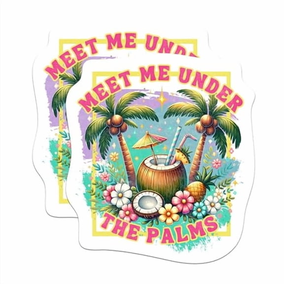 (2 Pack) Meet Me Under The Palms Magnets - Drinking Coconuts Under The Palm Trees - Beach Bum - 5 Inches On Longest Side - Premium Vinyl - for Cars, Refrigerators, Toolboxes - Made in USA - MAG2231