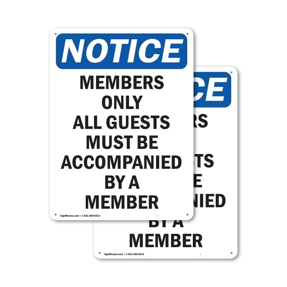 (2 Pack) Members Only All Guests Must Be OSHA Notice Sign 7 Inch X 10 Inch Plastic Sign, Weather Resistant, UV Protected for Workplace, Business, and Construction Site, Made in the USA