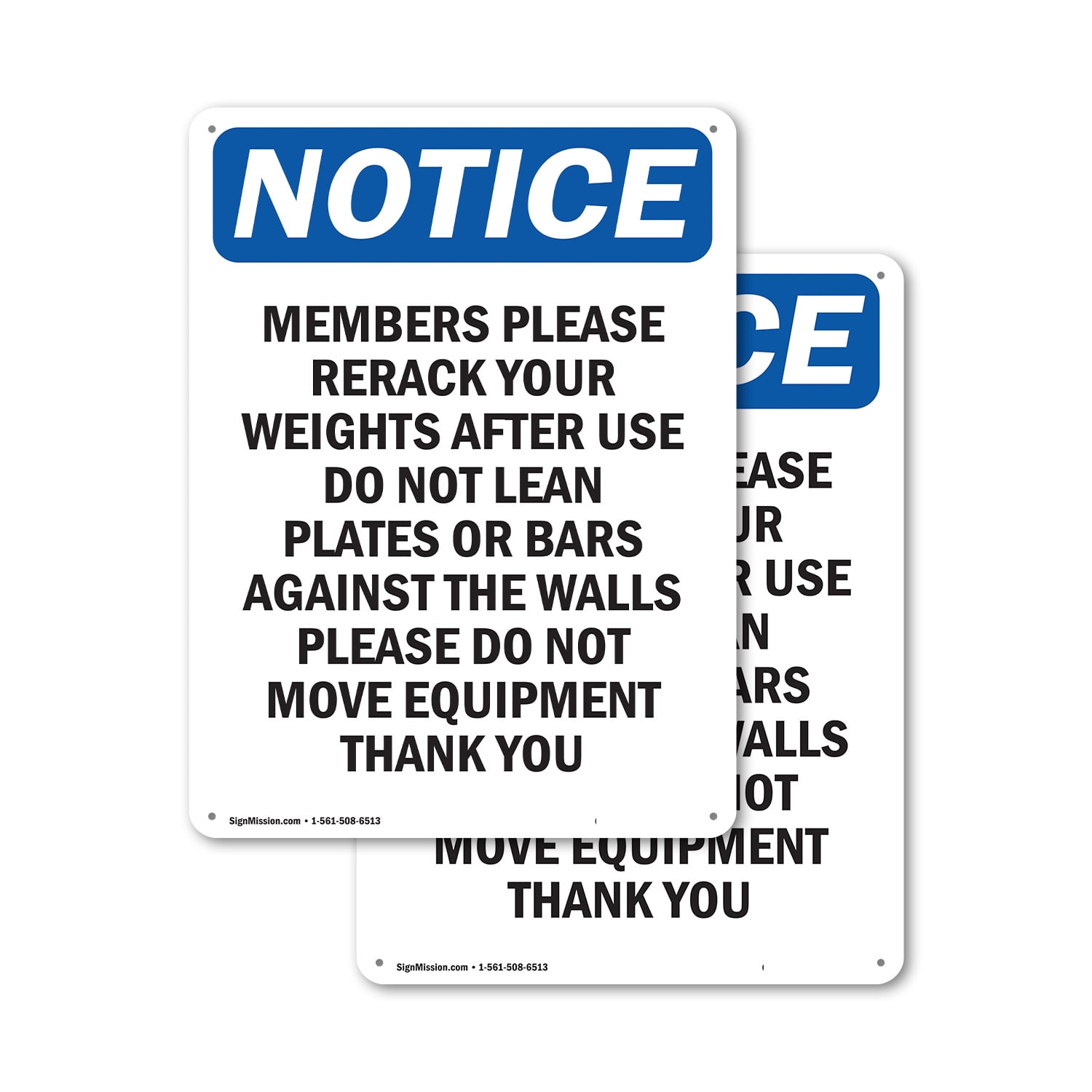 (2 Pack) Members Please Rerack Your Weights OSHA Notice Sign 12 Inch X