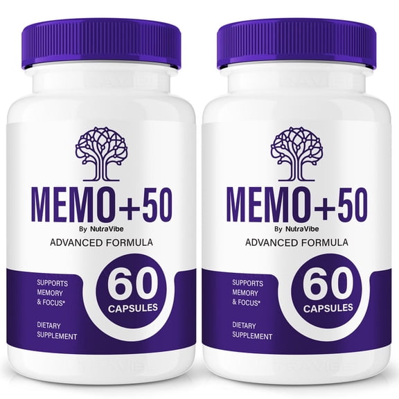 (2 Pack) Memo+50 Pills – Daily Formula with a Natural Blend to Help Maintain Focus, Memory & Concentration | Clean, Gentle, Easy-to-Swallow Capsules for Everyday Sharpness (120 Capsules)