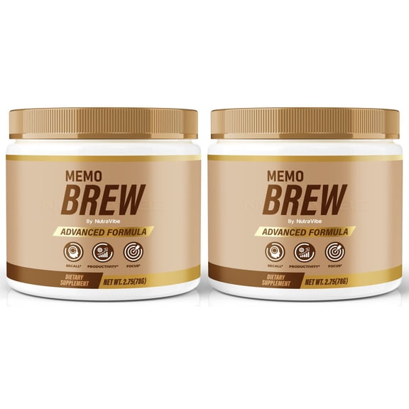 (2 Pack) Memo Brew Daily Formula with a Natural Blend to Help Maintain Focus, Memory & Concentration | Clean, Gentle, Easy-to-Take Powder for Everyday Sharpness (60 Servings)
