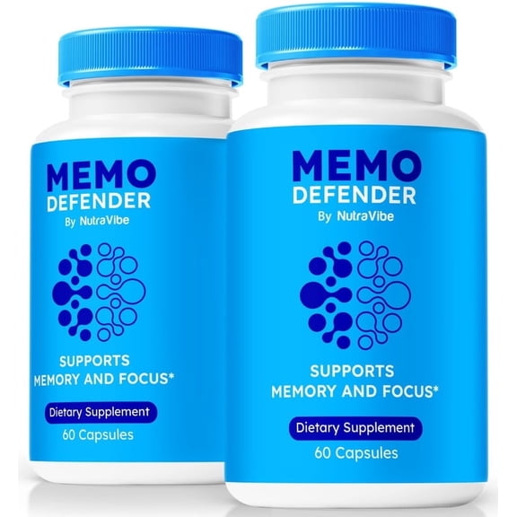 (2 Pack) Memo Defender Brain and Memory Pills  Premium MemoDefender Tablets for Memory, Focus, and Cognitive Support, Vitamins for Mental Clarity, Reviews (120 Capsules)