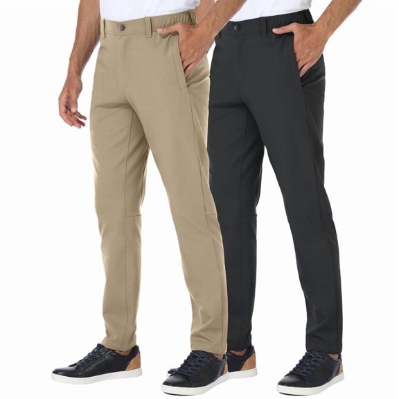 2-Pack PULI Men’s Golf Pants Stretch Classic Fit Waterproof Tapered Work Casual Hiking Pants with Pockets