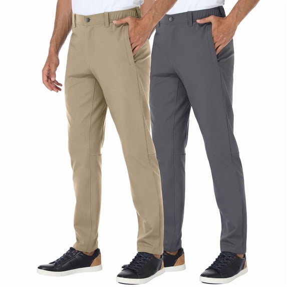 2-Pack PULI Men’s Golf Pants Stretch Classic Fit Waterproof Tapered Work Casual Hiking Pants with Pockets