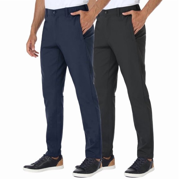 2-Pack PULI Men’s Golf Pants Stretch Classic Fit Waterproof Tapered Work Casual Hiking Pants with Pockets