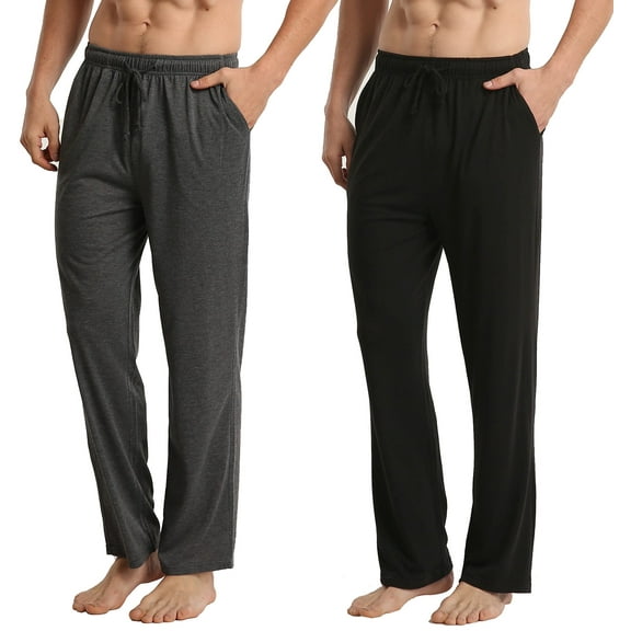 LANBAOSI Men's 2 Pack Pajama Pants with Pockets, Jersey Knit Lightweight Sleep Bottoms, Size Large