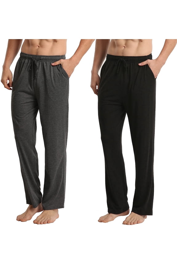 2 Pack Men's Pajama Pants Soft Lounge Pants with Pockets, Jersey Knit Lightweight Sleep Pants, Size Large