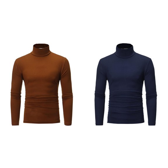 2 Pack Men T Shirt Men's Long Sleeve Slim Fit Turtleneck T Shirts Lightweight Basic Solid Fall Winter Pullovers Men Shirts XL