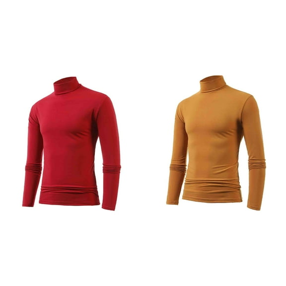 2 Pack Men T Shirts Men's Casual Slim Fit Basic Tops Knitted Lightweight Turtleneck Pullover Sweater Mens Shirts M