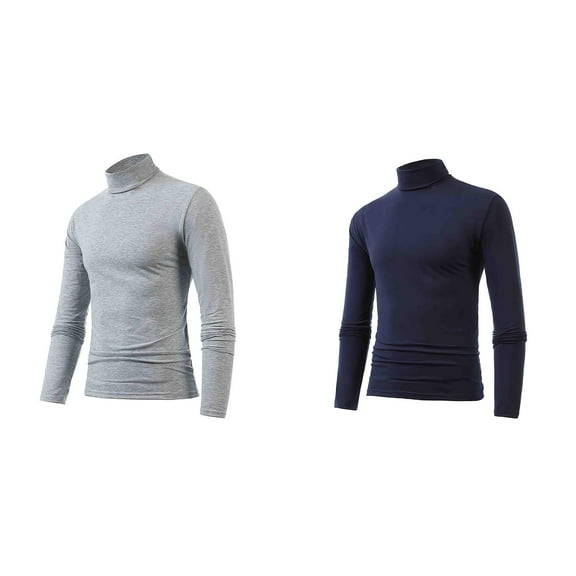 2 Pack Men Tshirt Men's Casual Slim Fit Basic Tops Knitted Lightweight Turtleneck Pullover Sweater Long Sleeve Shirts for Men XL