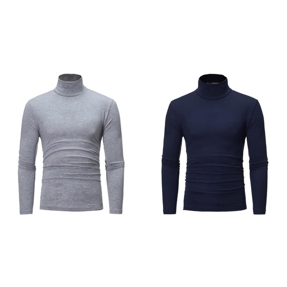 2 Pack Men Tshirt Men's Long Sleeve Slim Fit Turtleneck T Shirts Lightweight Basic Solid Fall Winter Pullovers Mens Casual Shirts M