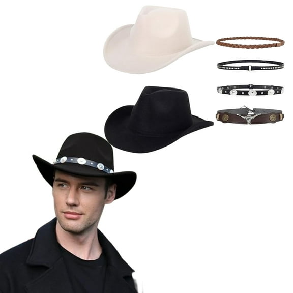 2 Pack Men & Women Cowboy Hats Breathable Cotton-Polyester Blend and Rollable Brim Western Hat for Daily Use Festival Cosplay and Costume Party