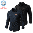 thumbnail image 1 of 2 Pack Men's 100% Cotton Long Sleeve Cargo Shirts, Button Down Utility Work Shirts with Dual Chest Pockets, Outdoor Casual Dress Shirts for Daily Working, 1 of 7