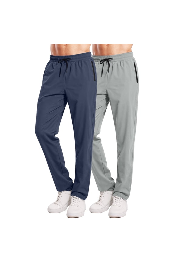 2 Pack Men's Athletic Gym Sweatpants Joggers Hiking Running Casual Pants with Drawstring and Zipper Pocket