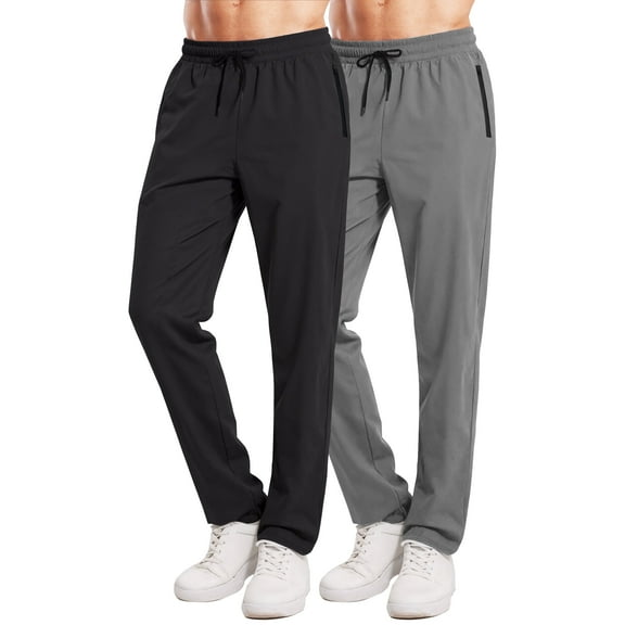 2 Pack Men's Athletic Gym Sweatpants Joggers Hiking Running Casual Pants with Drawstring and Zipper Pocket