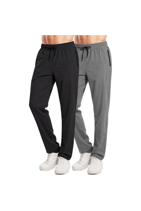 2 Pack Men's Athletic Gym Sweatpants Joggers Hiking Running Casual Pants with Drawstring and Zipper Pocket