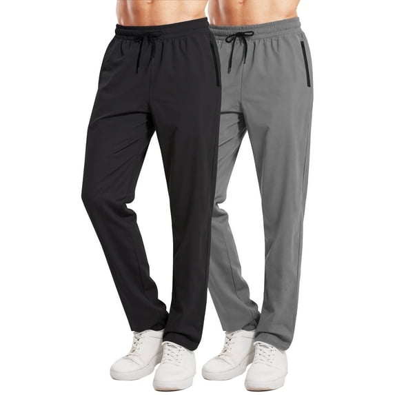 2 Pack Men's Athletic Gym Sweatpants Joggers Hiking Running Casual Pants with Drawstring and Zipper Pocket