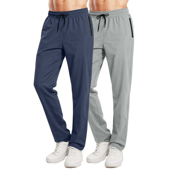 2 Pack Men's Athletic Gym Sweatpants Joggers Hiking Running Casual Pants with Drawstring and Zipper Pocket