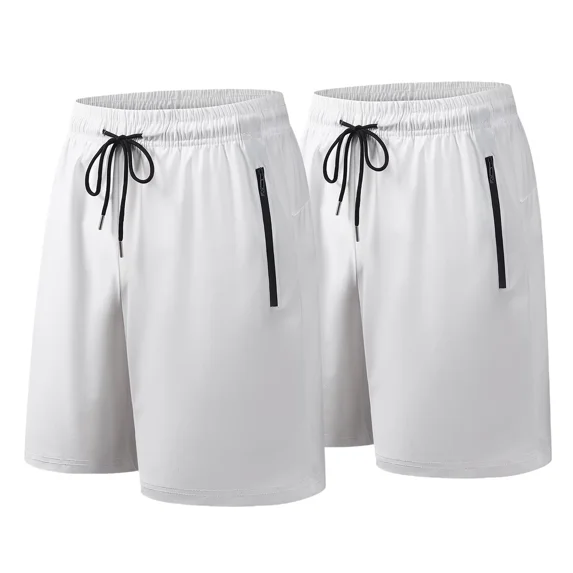 2 Pack Men's Athletic Shorts Mesh Workout Gym Activewear Basketball Shorts With Zipper Pockets