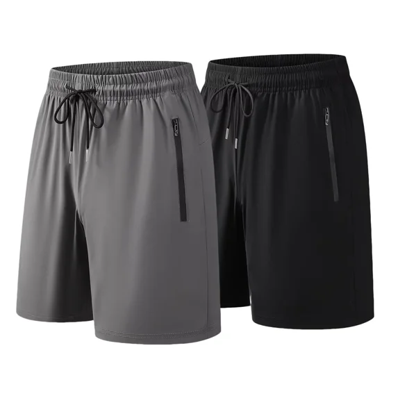 2 Pack Men's Athletic Shorts Mesh Workout Gym Activewear Basketball Shorts With Zipper Pockets