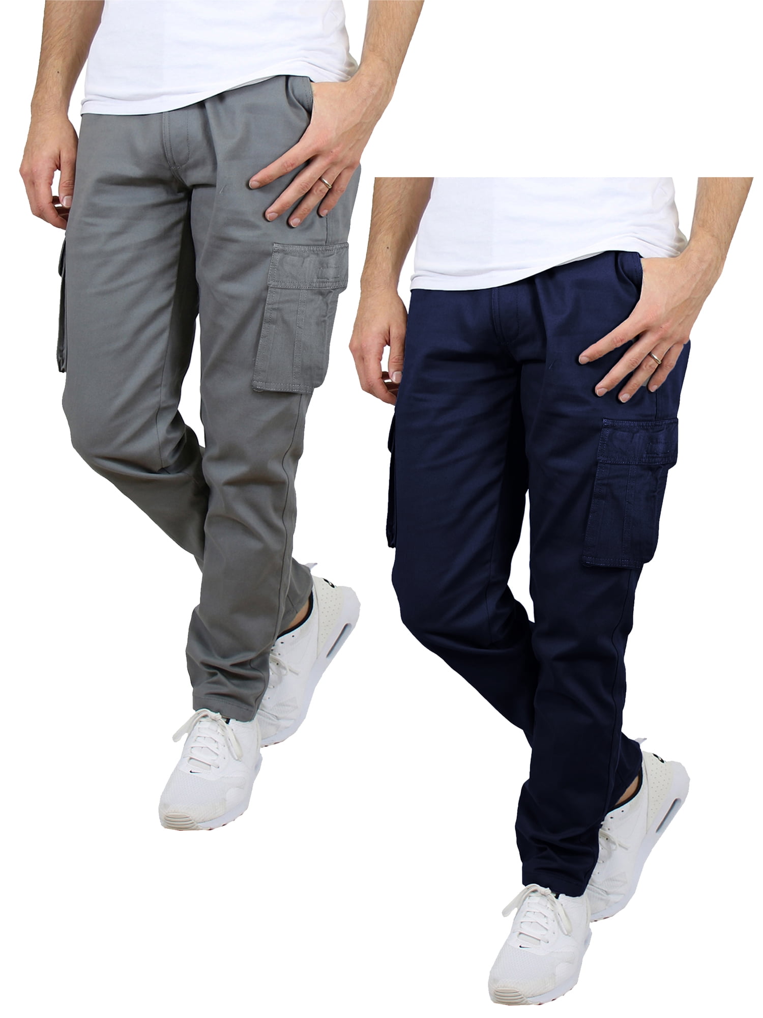 2-Pack Men's Belted Slim Fit Cotton Cargo Pocket Pants (Multiple ...