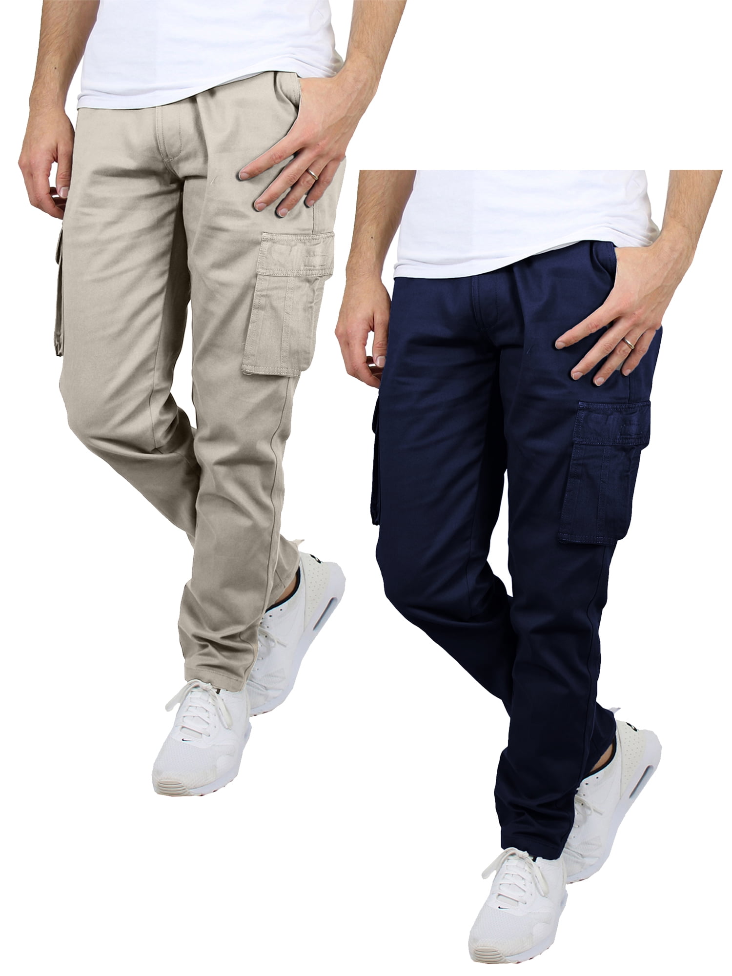 2-Pack Men's Belted Slim Fit Cotton Cargo Pocket Pants (Multiple Inseams) 