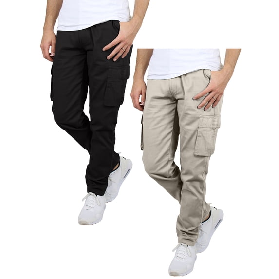 2-Pack Men's Belted Slim Fit Cotton Cargo Pocket Pants (Multiple Inseams)