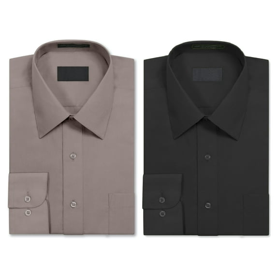 2 Pack Men's Berlioni Long Sleeve Button Regular Dress Shirt Light Grey - Black