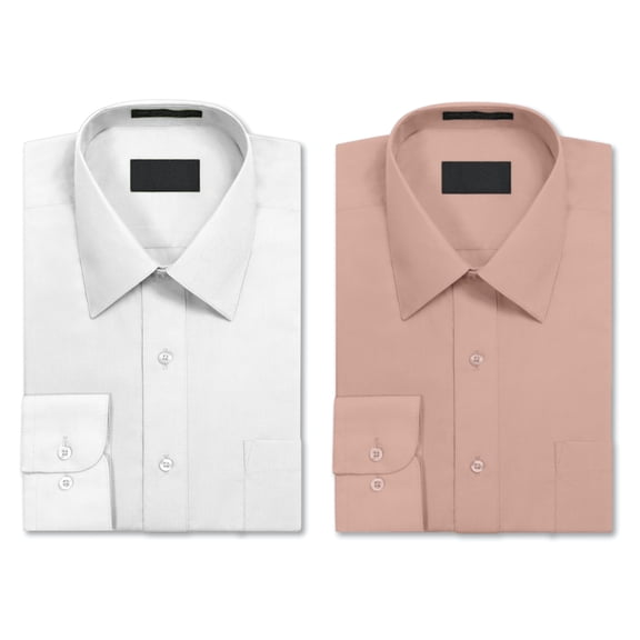 2 Pack Men's Berlioni Long Sleeve Button Up Regular Fit Dress Shirt Pink - White