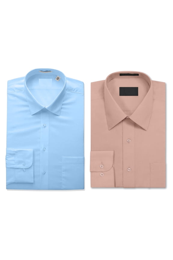 2 Pack Men's Berlioni Long Sleeve Button Up Solid Dress Shirt Pink - Light Blue