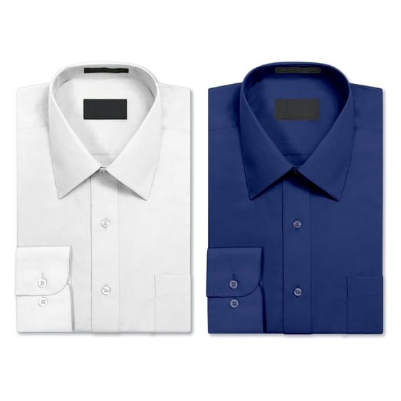 2 Pack Men's Berlioni Regular Fit Long Sleeve Dress Button Up Solid Dress Shirt