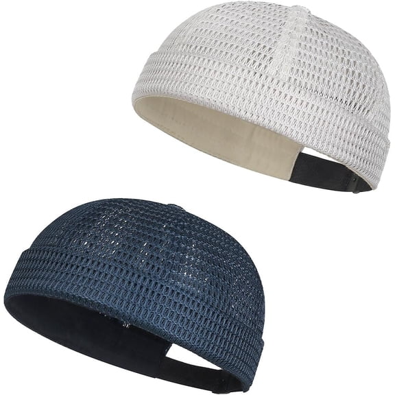 2 Pack Men’s Breathable Brimless Docker Hat, Adjustable Lightweight Mesh Skull Cap for Summer Outdoor Wear