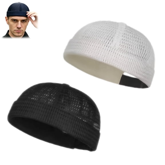 2 Pack Men's Breathable Brimless Hat, Summer Large Mesh Skullcap, Adjustable Lightweight Tang Style for Outdoor Daily Wear