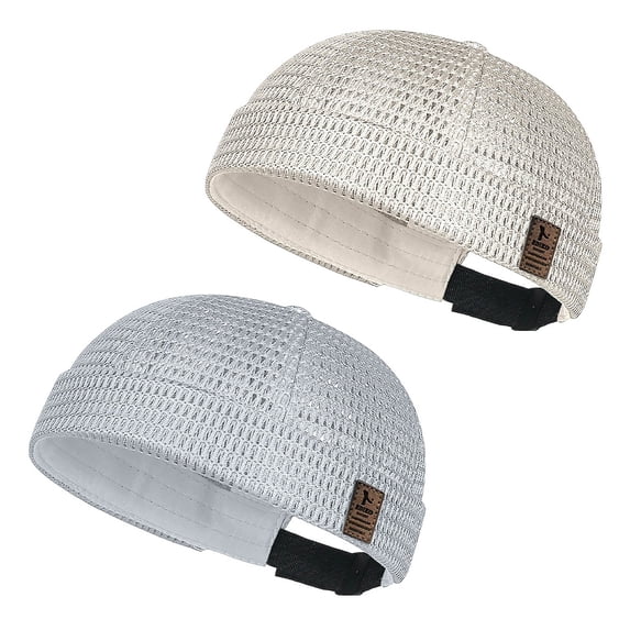 2 Pack Men's Breathable Brimless Mesh Cap, Lightweight Summer Skull Hat with Ventilated Adjustable Fit, Trendy Outdoor Beach Travel Headwear for Hiking Streetwear Daily Use White