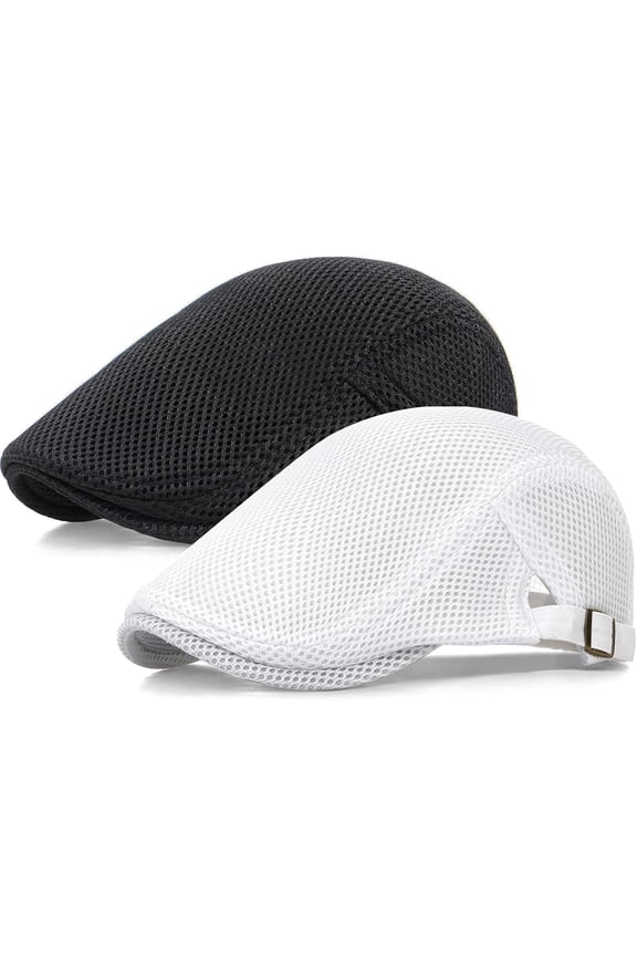 2 Pack Men's Breathable Mesh Ivy Cap - Adjustable Newsboy Beret Hat for Driving, Hunting & Outdoor Activities, Irish Cabbie Style Hat