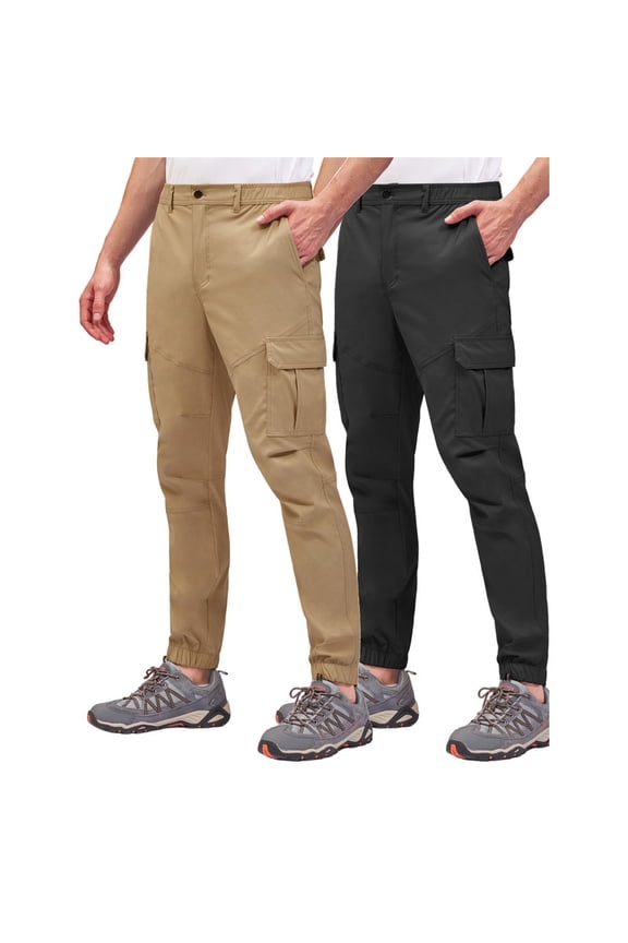 2-Pack Men's Cargo Pants, Tapered Hiking Joggers, 4-Way Stretch Water Resistant Quick Dry Breathable Lightweight