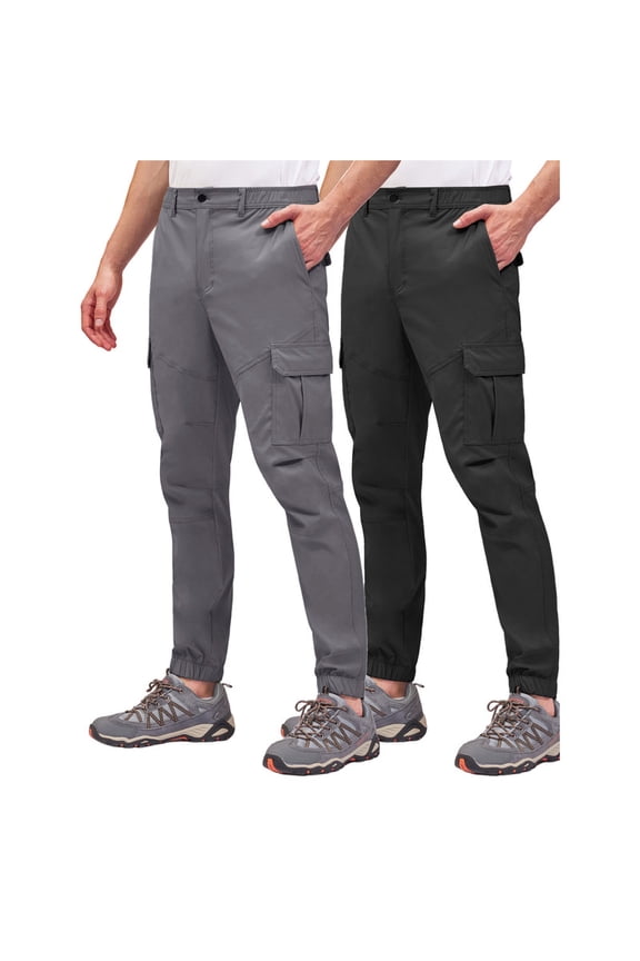 2-Pack Men's Cargo Pants, Tapered Hiking Joggers, 4-Way Stretch Water Resistant Quick Dry Breathable Lightweight