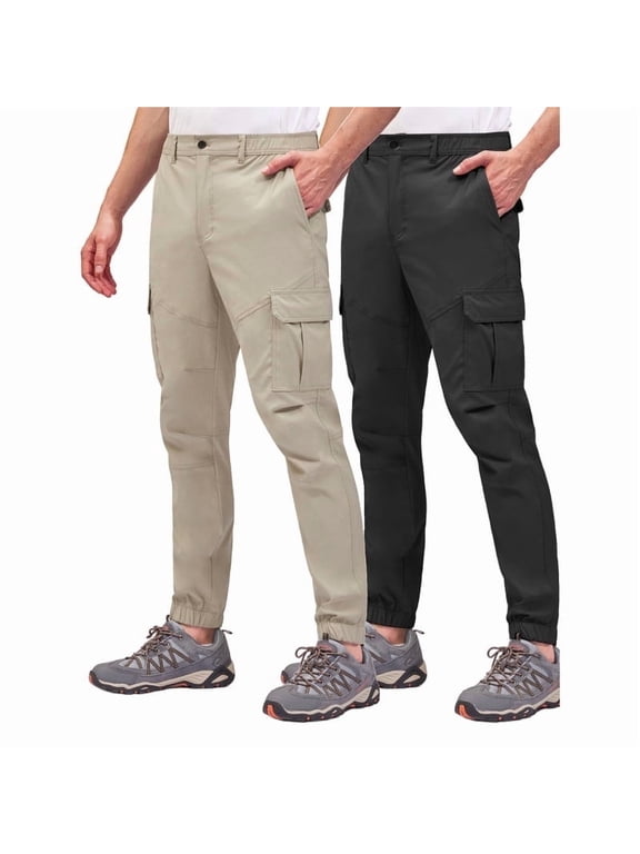 2-Pack SPECIAL MAGIC Men's Cargo Hiking Pants Lightweight Quick Dry Water Resistant Jogger Pants with Stretch Fabric and Multi Pockets