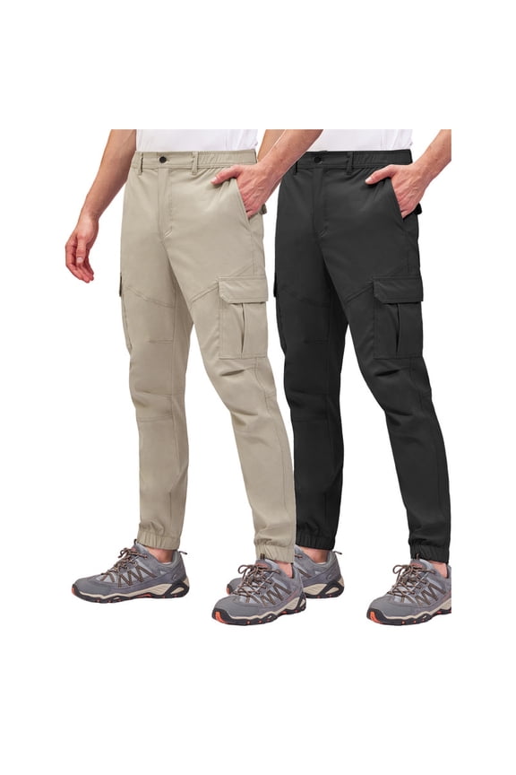 2-Pack Men's Cargo Pants, Tapered Hiking Joggers, 4-Way Stretch Water Resistant Quick Dry Breathable Lightweight