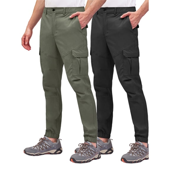 2-Pack Men's Cargo Pants, Tapered Hiking Joggers, 4-Way Stretch Water Resistant Quick Dry Breathable Lightweight