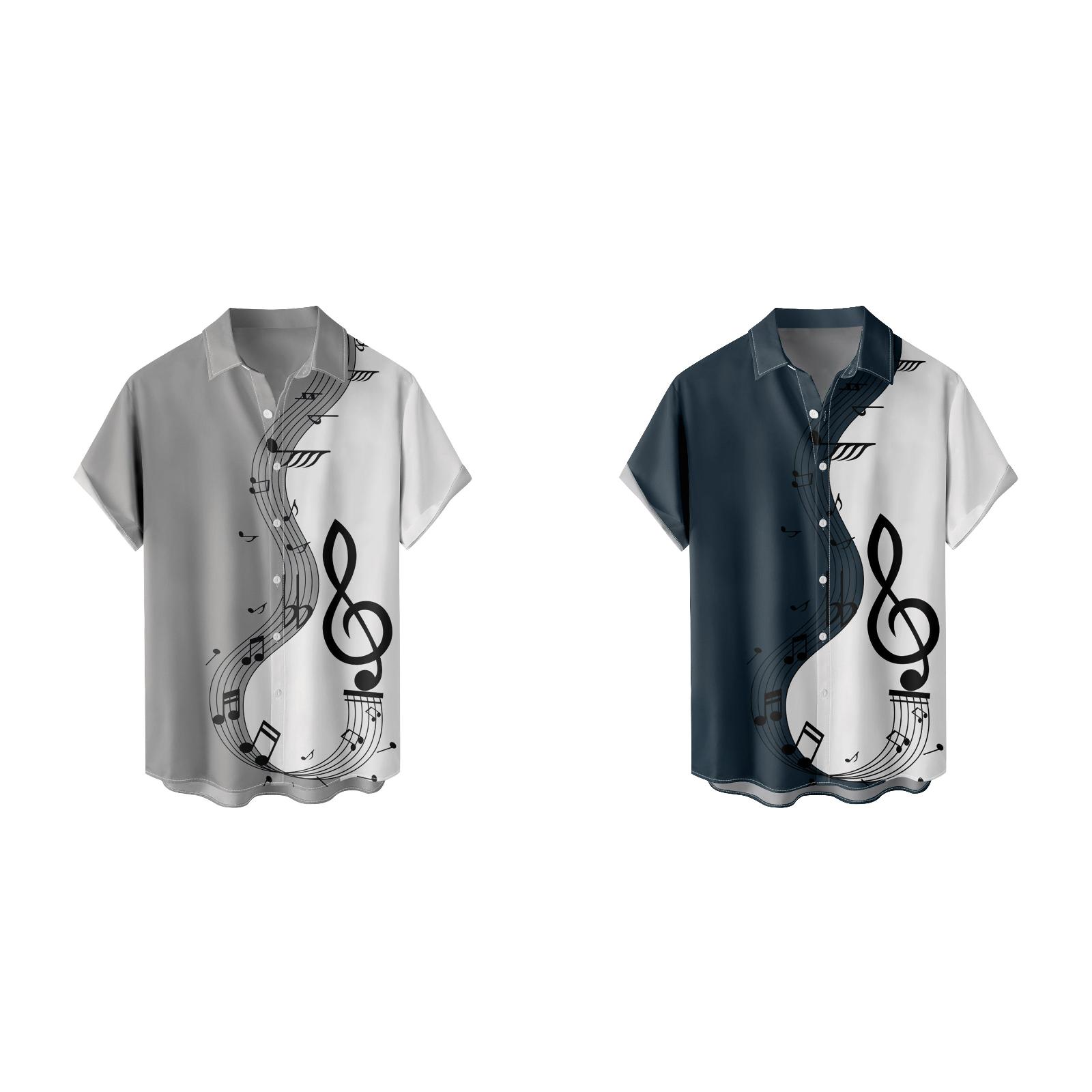 (2Pack) Men's Casual Music Patchwork Casual Print Shirt Short Sleeve