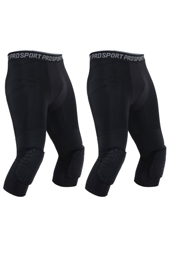 2 Pack Men's Compression Pants 3/4 Compression Tights Leggings with Knee Pads Base Layers for Basketball Athletic