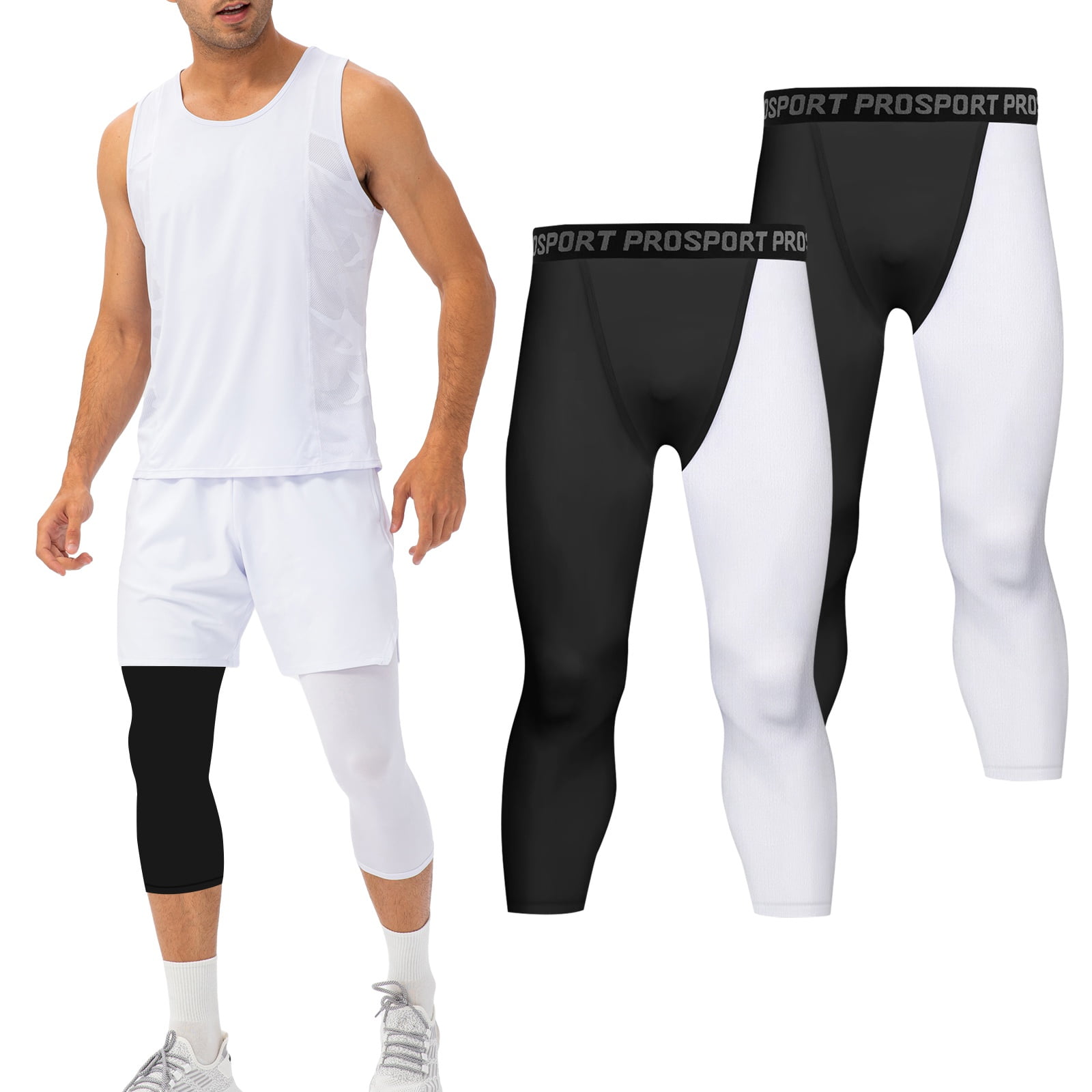 LANBAOSI Mens Workout Compression Set Pants and Long Sleeve