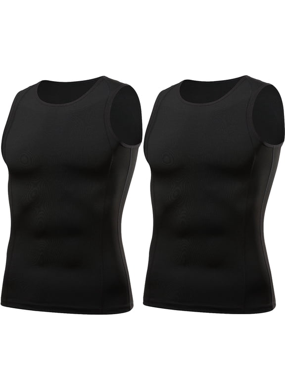 Men's Compression Shirt Sleeveless Tank Tops Undershirts Breathable Base Layer, 2 Pack, AK5323