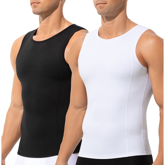 2 Pack Men's Compression Shirt Slimming Body Shaper Vest Breathable Workout Tank Top Undershirts