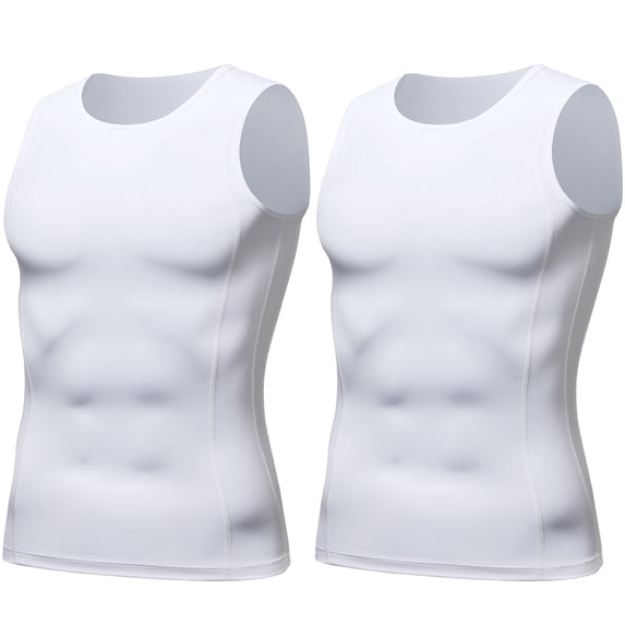 Men's Compression Shirt Sleeveless Tank Tops Undershirts Breathable Base Layer, 2 Pack, AK5323