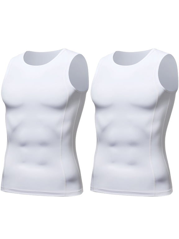 Men's Compression Shirt Sleeveless Tank Tops Undershirts Breathable Base Layer, 2 Pack, AK5323
