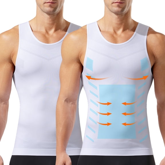 2 Pack Men's Compression Undershirt Slimming Shapewear Tank Top Sleeveless Tummy Control Shirt Shaping Vest for Men