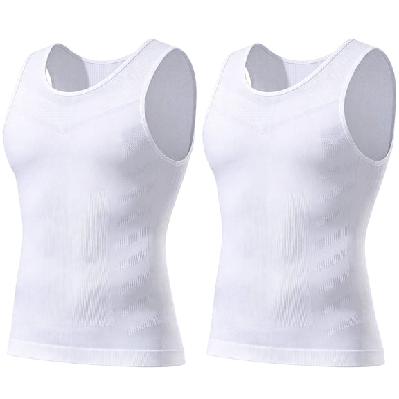 Men's Compression Shirt Seamless Abdomen Tank Top Undershirt Lightweight Breathable Base Layer for Daily, Office, Workout, 2 Pack, AK5331