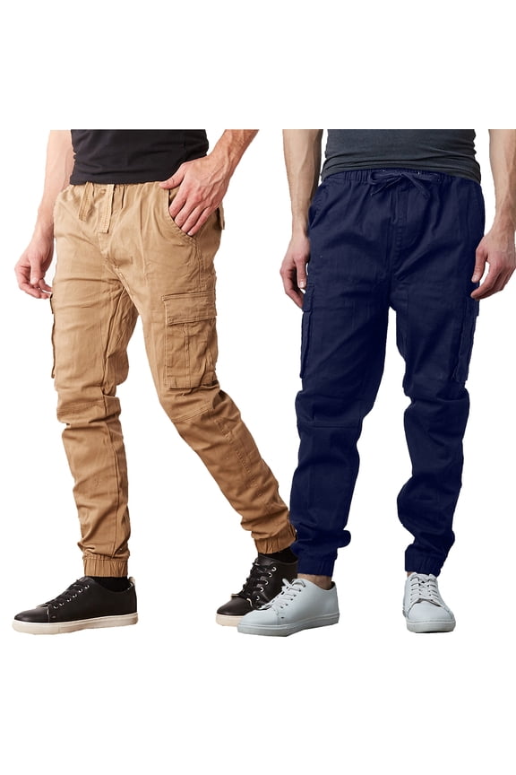 2-Pack Men's Cotton Flex Stretch Cargo Jogger Pants (Sizes, S-2XL)